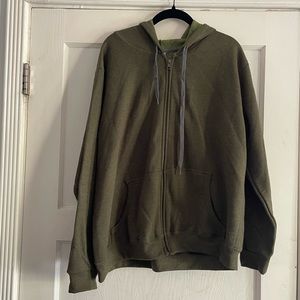 Gildan Ladies XL Army Green Zip Up Hoodie